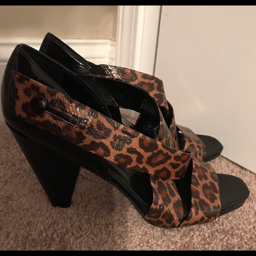 Franco Sarto cheetah strapped open toe heels